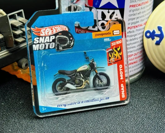 The Pocket Garage: 1:64 Scale Blister Pack Key Tag Keychain for Ducati ScramblerDesertSled