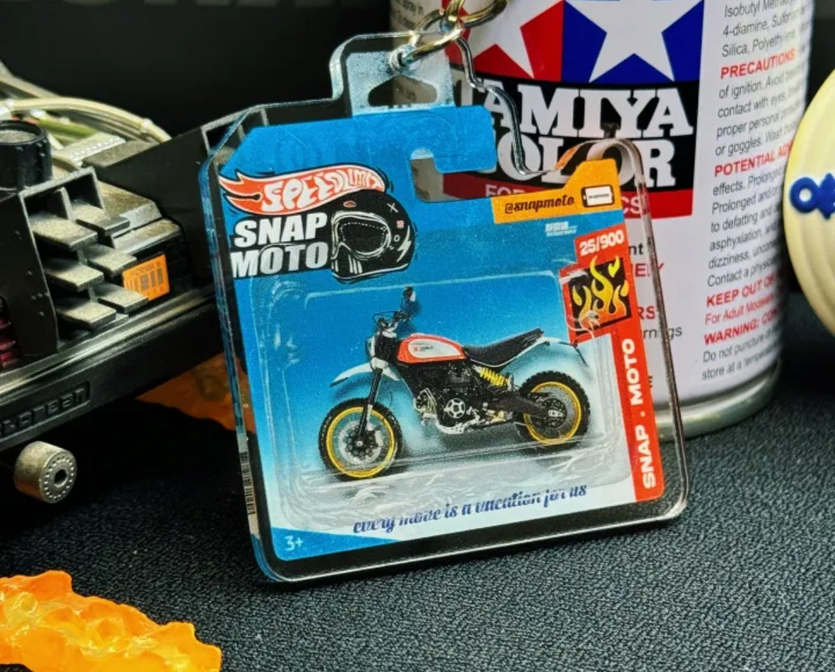 The Pocket Garage: 1:64 Scale Blister Pack Key Tag Keychain for Ducati ScramblerDesertSled